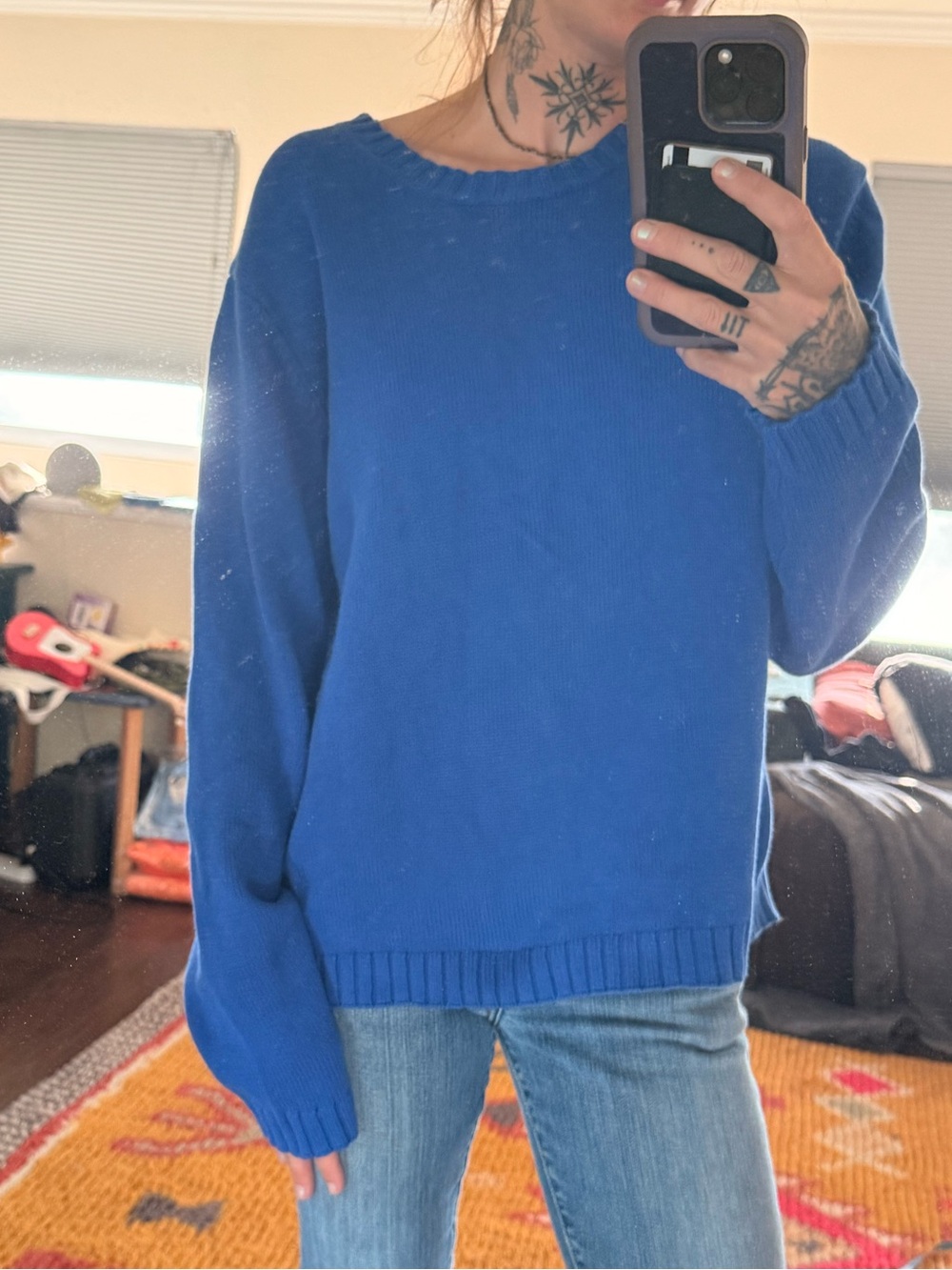 Vintage 100% cotton blue knit sweater